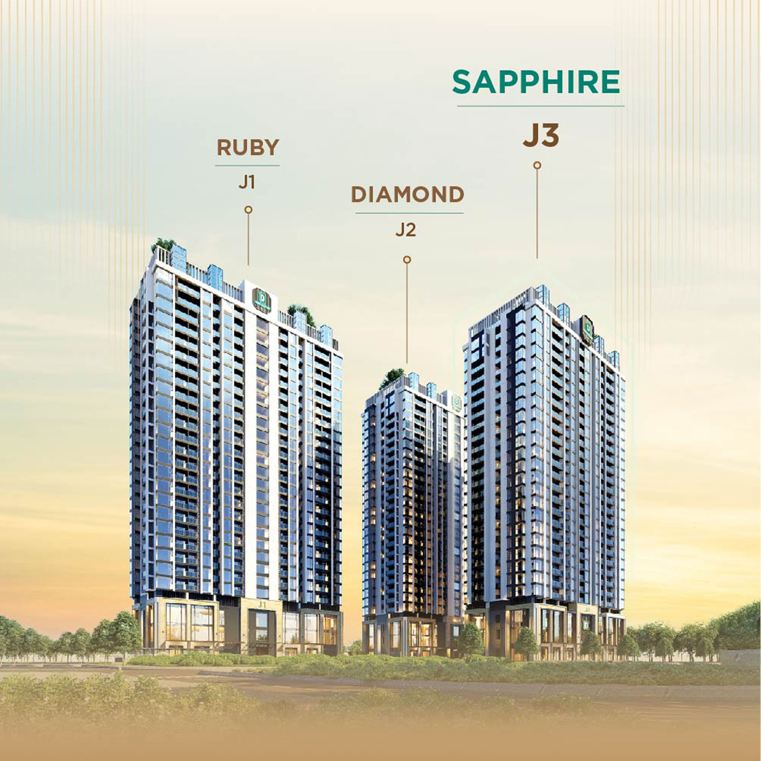 phoi canh tong the 3 toa thap can ho cao cap j1 j2 j3 thuoc du an jade square